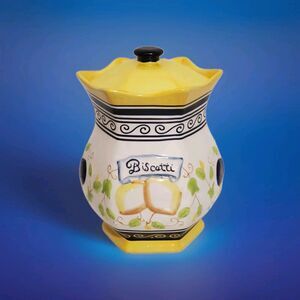 Nonni's Biscotti Cookie Jar Canister Hand Painted Ceramic Fruit Motif Tuscan Vtg